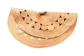 Wicker carpet on white background, top view