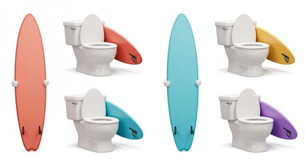 Surfboard toilet bathroom playful concept