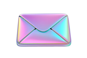 Holographic iridescent envelope icon isolated on transparent background. Mail holographic isolated on white background, 3d rendering.