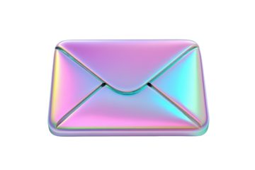 Holographic iridescent envelope icon isolated on transparent background. Mail holographic isolated on white background, 3d rendering.