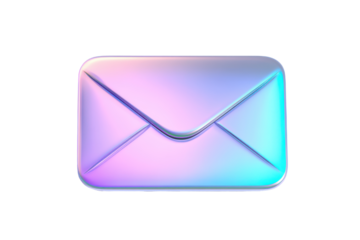 Holographic iridescent envelope icon isolated on transparent background. Mail holographic isolated on white background, 3d rendering.