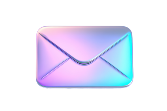 Holographic iridescent envelope icon isolated on transparent background. Mail holographic isolated on white background, 3d rendering.