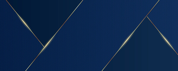 Navy banner with blue and gold lines. Luxury background