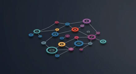 Abstract network of connected circles representing data, ideas, and communication flow
