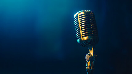 A microphone with a blank background for a performance backdrop. An illustration with copy space for the song title.