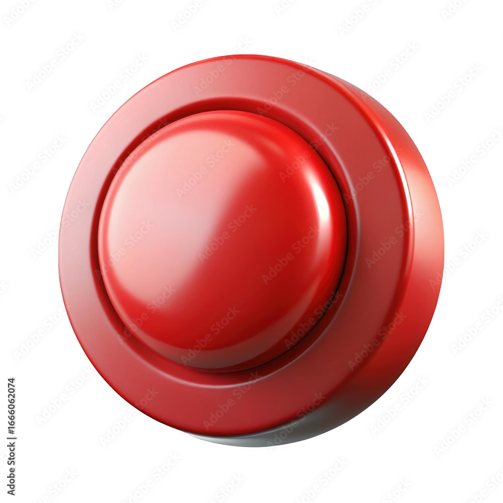Poster red round button with glossy surface isolated on transparent background