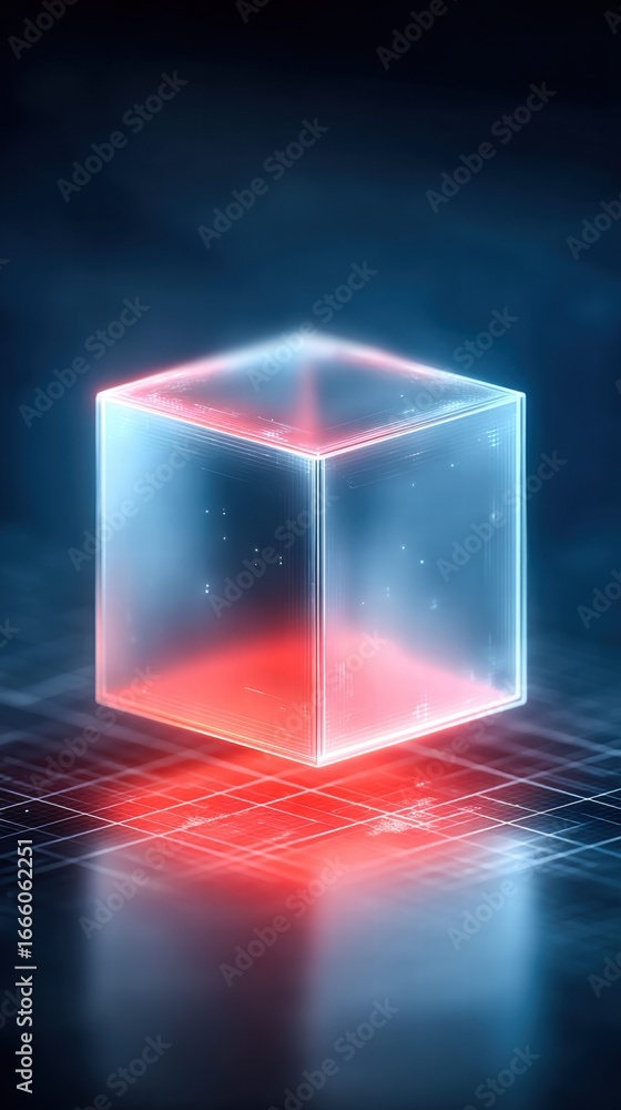 Poster this stunning image features a glowing neon cube, creating a futuristic and abstract design.