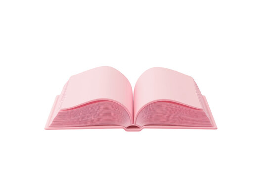 Open pink book with detailed pages isolated on transparent background. Open pink book isolated on white background, 3d rendering.