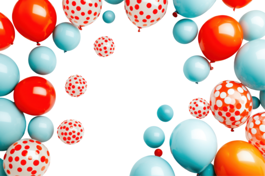 Festive balloons in red and blue isolated on transparent background. Orange red and blue balloons isolated on white background.