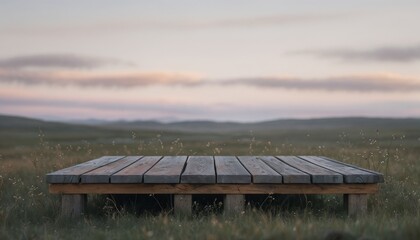 Tranquil Icelandic Sunset Over Wooden Platform In Grassy Field