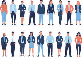 Business people team illustration, professional office workers group, corporate staff in formal attire, diverse employees, teamwork concept, modern workplace vector