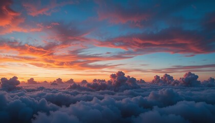 Dramatic cloudscape at sunset with orange and blue sky