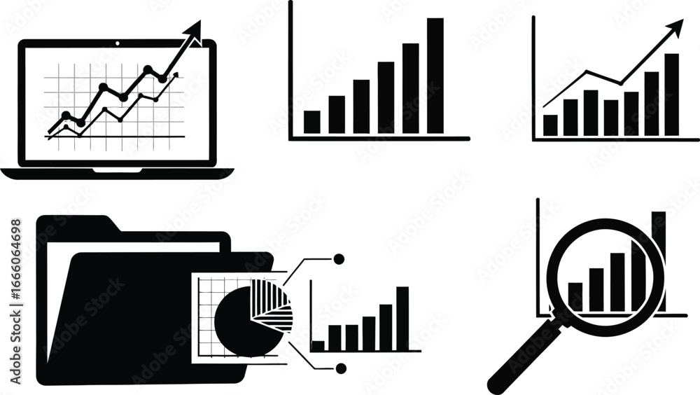 Poster business and financial data charts showing growth and analysis for reports and presentations