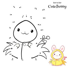 Hello autumn. Connect The Dots and Draw Cute little bunny in raincoat. Dot to dot puzzle - baby rabbit in slicker. Educational Game for Kids. Drawing for Preschool children. Vector Illustration EPS8