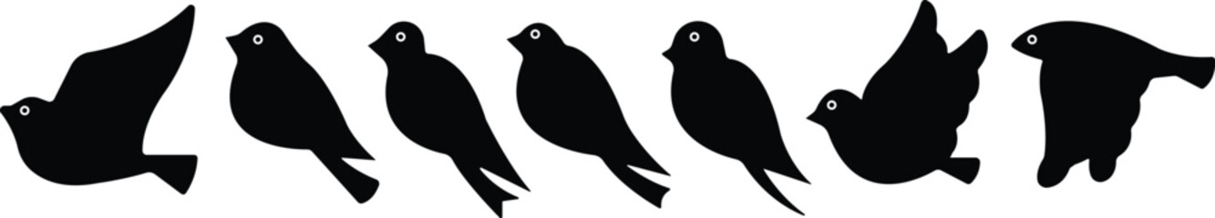 Art & IllustrationBird icon set.Set of black bird silhouettes. Vector elements for design.Minimalist Bird Illustration,Icon, and Clipart on White Background.Vectorial illustrations of various bird.
