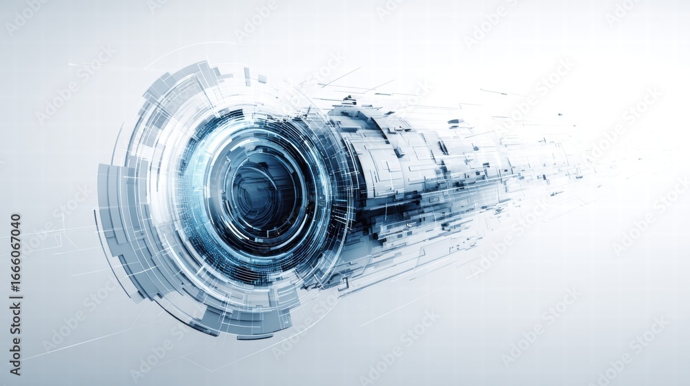 Poster abstract digital design with futuristic circular technology elements.