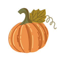 Isolated pumpkin vector illustration in flat cartoon style, perfect for Halloween and autumn graphic projects and decorations.