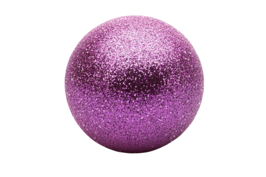 Glittering purple christmas ball isolated on transparent background. Purple glitter christmas ball isolated on white background.