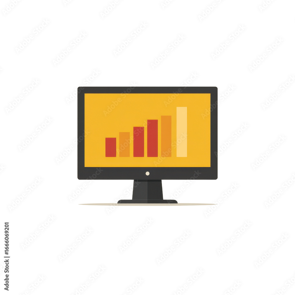 Poster computer monitor displaying colorful graph with growing trend analysis for business insights and dat