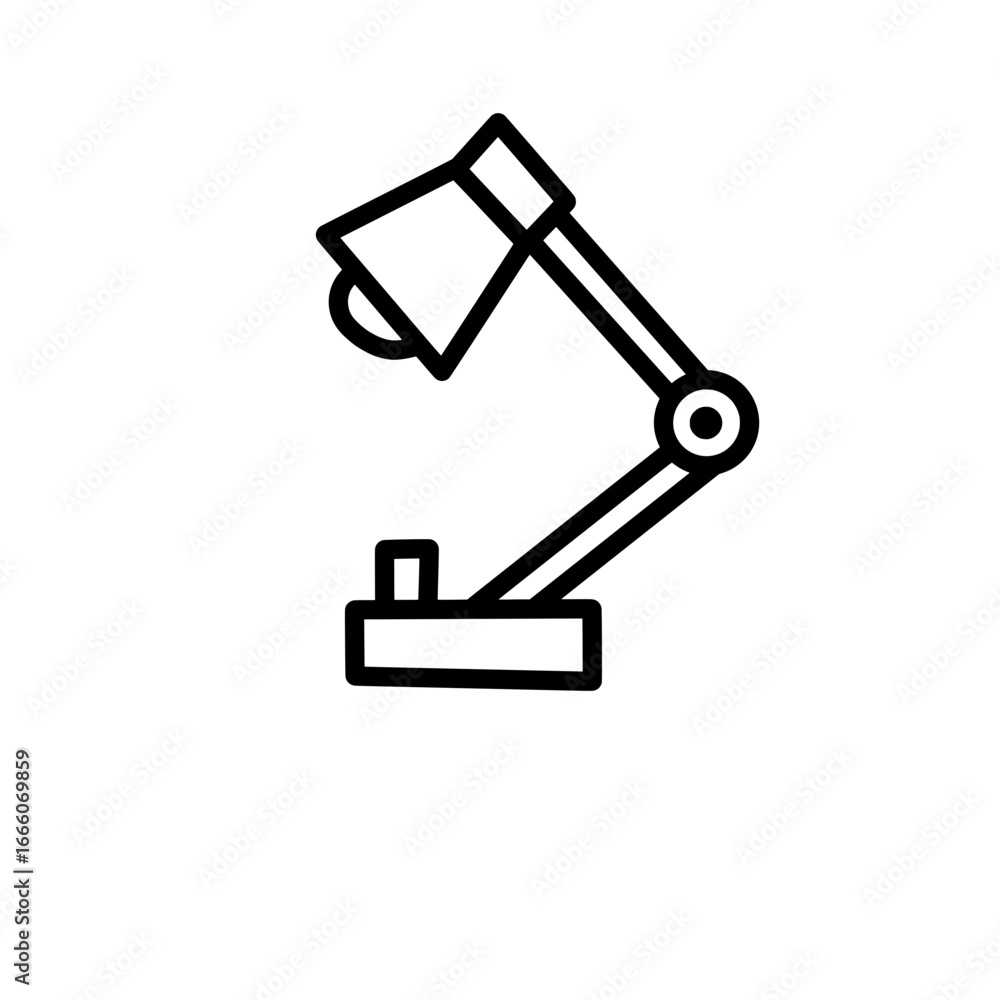 Poster illustration of a desk lamp with adjustable arm and rectangular base in a minimalist style design