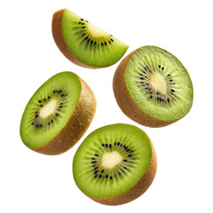 Fototapeta premium Four sliced kiwis isolated on transparent background