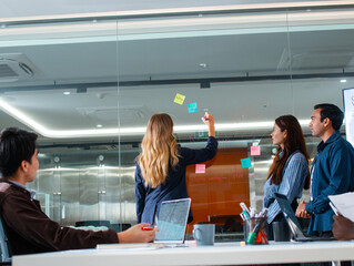 Brainstorming, Planning and Business Meeting Strategy in boardroom office. Confident Business woman...