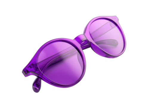 Oversized purple retro sunglasses isolated on transparent background. Purple sunglasses isolated on white background, 3d rendering.