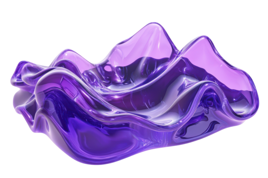 Abstract wavy purple amorphous shape isolated on transparent background. Purple wave fluid abstract isolated on white background, 3d rendering.