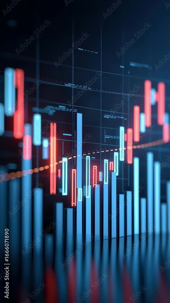 Poster dynamic data visualization of financial chart trends in stock market, showcasing trading analysis wi