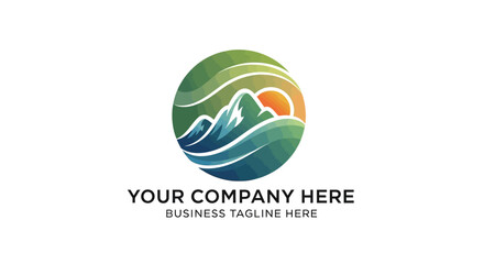 Colorful Mountain Landscape Logo Design Inside a Green Circle
