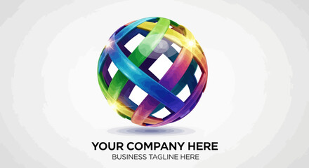 Obraz premium Colorful Interwoven Sphere Logo Design with Rainbow Gradient and Shine