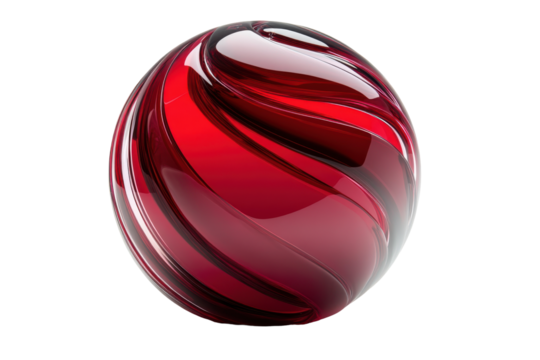 Abstract red swirl glass sphere isolated on transparent background. Red glass sphere isolated on white background, 3d rendering. - Powered by Adobe
