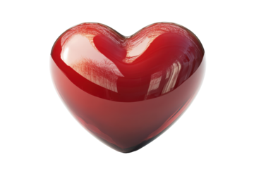 Shiny red heart shape isolated on transparent background. Red heart shaped isolated on white background, 3d rendering.