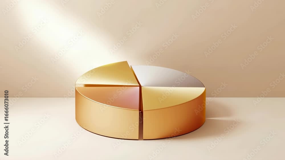 Poster elegant modern pie chart design featuring gold and silver segments for data representation and finan