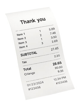 Cash register receipt with subtotal