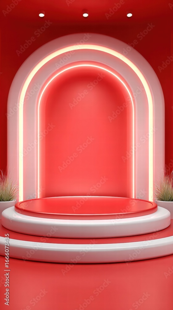 Poster this image features a modern red display, perfect for showcasing products and presentations.