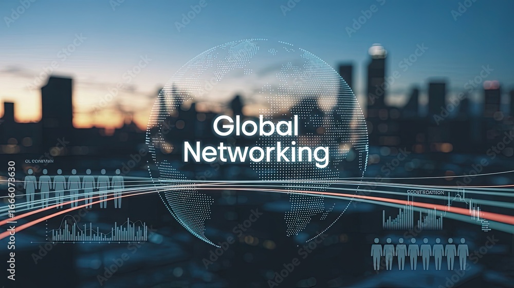 Aufkleber global networking: a futuristic visual composition of global networking, showcasing a web of interco