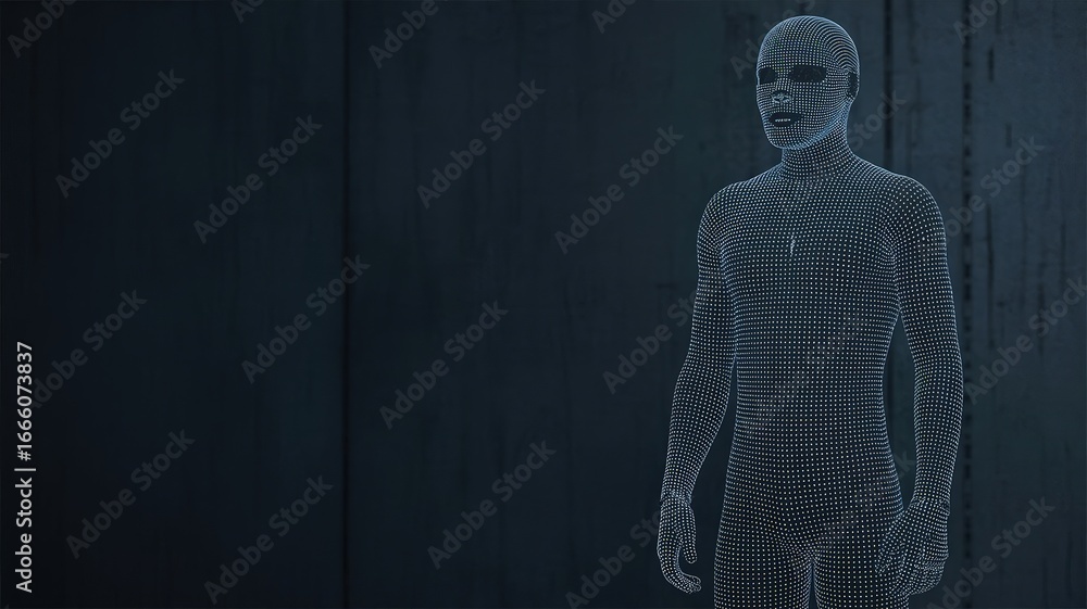 Aufkleber digital humanoid in futuristic setting: a digital humanoid stands in a high-tech environment, with h