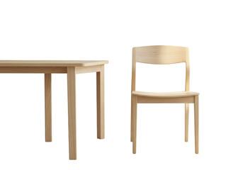 Fototapeta premium Simple Light Wood Table and Chair Set Perfect for Minimalist Design Projects on transparent background
