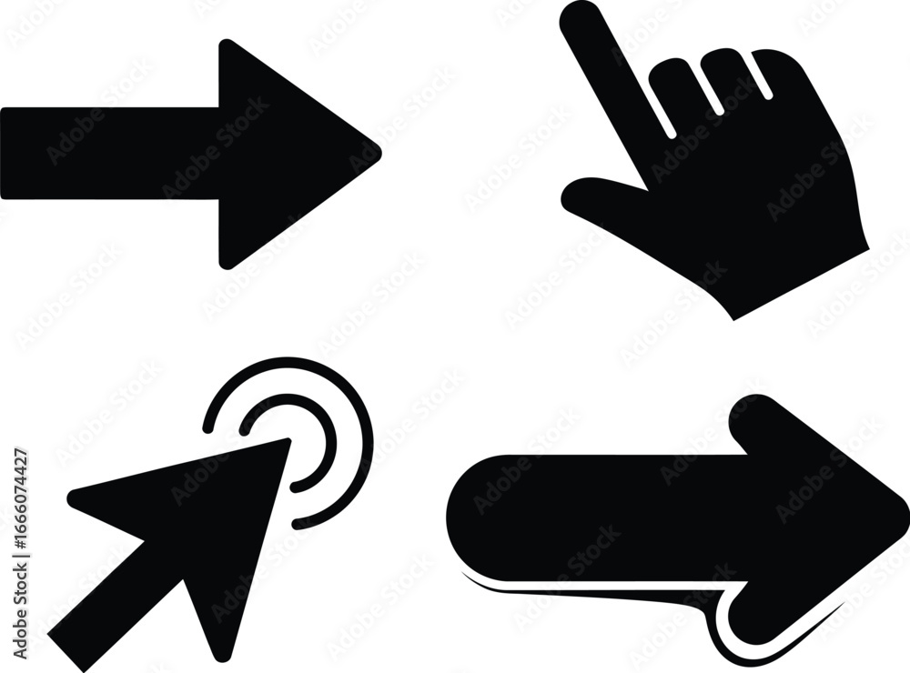 Aufkleber modern black cursor and arrows for website design, perfect for interface and directional icons