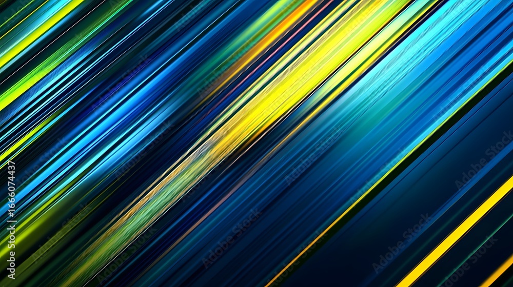 Poster A dynamic abstract design features vibrant diagonal lines in a variety of colors, creating a striking visual effect.