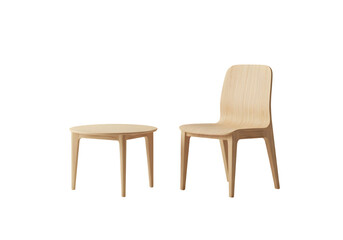 Minimalist Light Wood Chair and Side Table Set Modern Furniture Design on transparent background