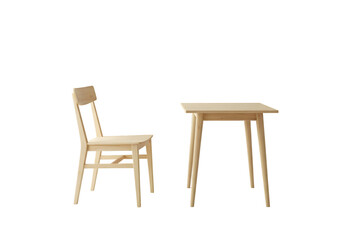 Minimalist Wooden Table and Chair Set Simple Furniture Design on transparent background