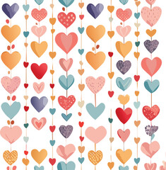 Cute seamless pattern with vertical garland of hearts. Watercolor illustration on ivory background. Colorful print for textile, wrapping paper.	
