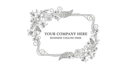 Elegant Hand-Drawn Floral Frame with Intricate Botanical Line Art Design