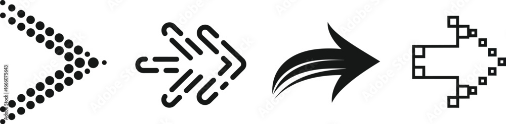 Poster dynamic arrow collection pointing right for direction, navigation, and growth concepts in modern des