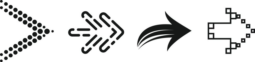 Dynamic arrow collection pointing right for direction, navigation, and growth concepts in modern design