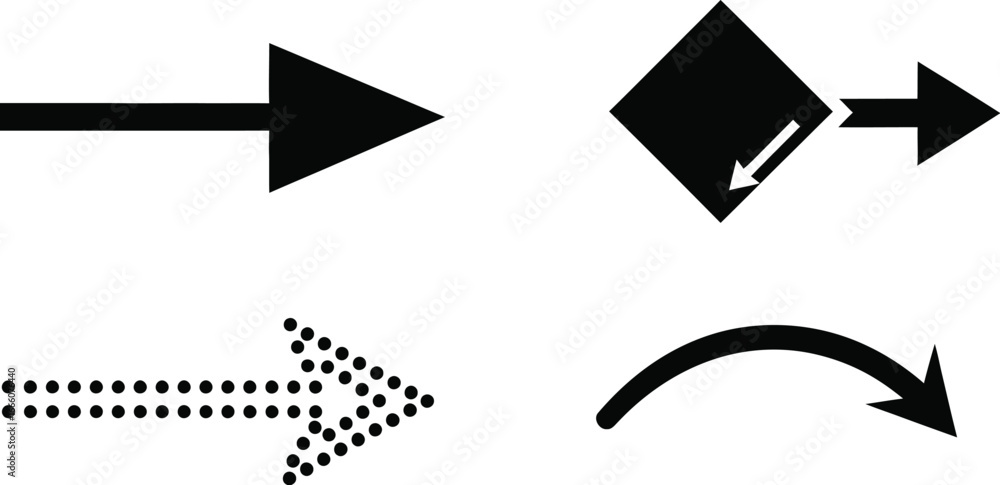 Poster arrow icons collection for navigation or wayfinding design, black arrows on white offer clear direct