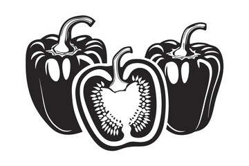 Monochrome Pepper Slice with Seeds on a White Background Design