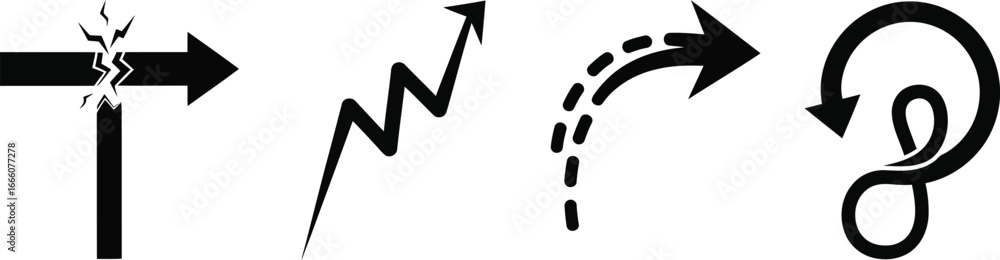 Poster dynamic arrows illustrate progress, challenges, and complex journeys, signaling direction and transf